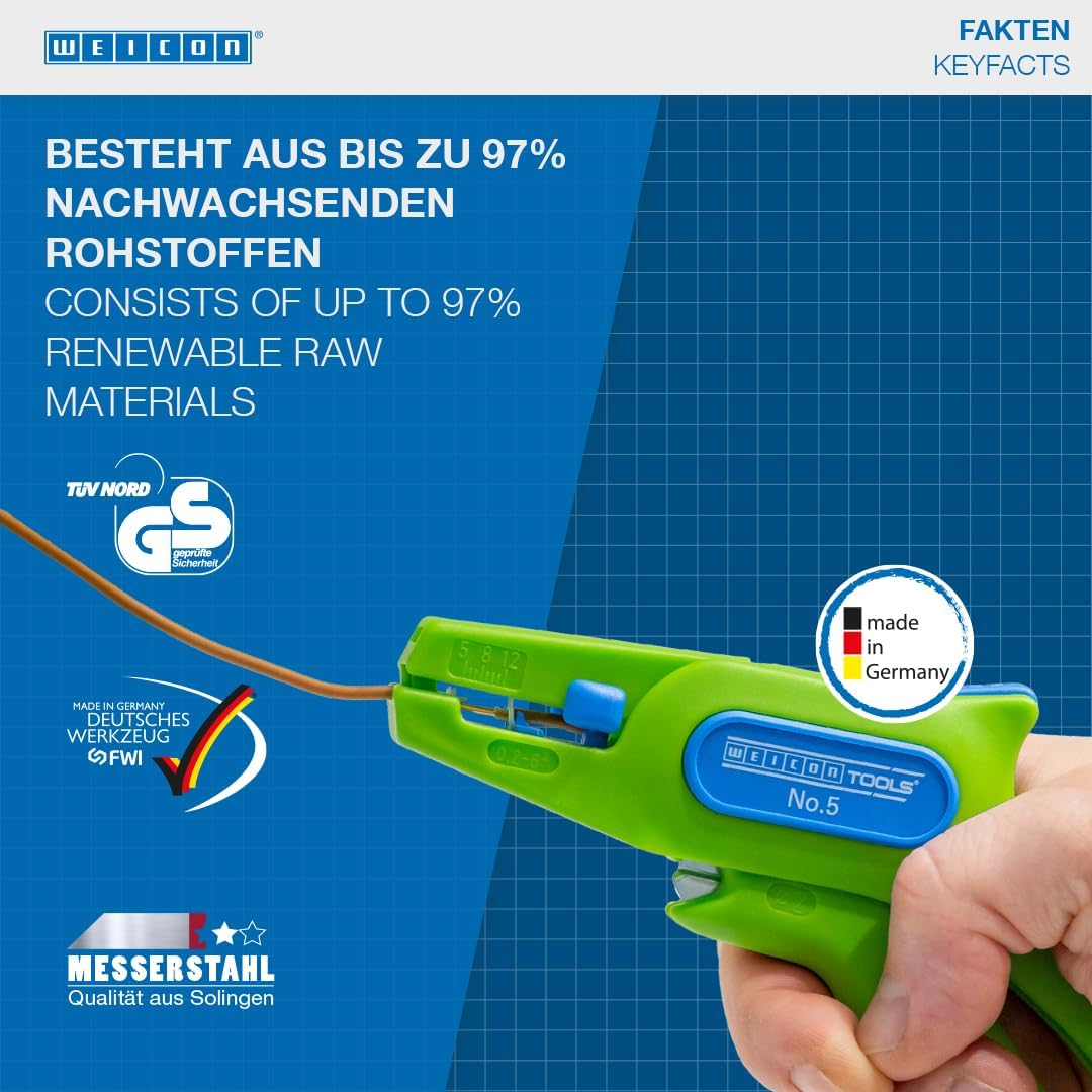 WEICON TOOLS Abisolierzange No. 5 Green Line | Nachhaltige Rohstoffe | Automatische Abisolierzange v
