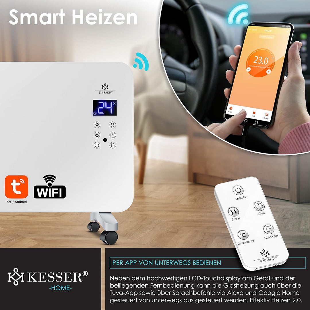 KESSER® Elektro Glasheizung Glaskonvektor Elektroheizung Heizung Heizkörper ✓ Touchscreen ✓ APP WiFi