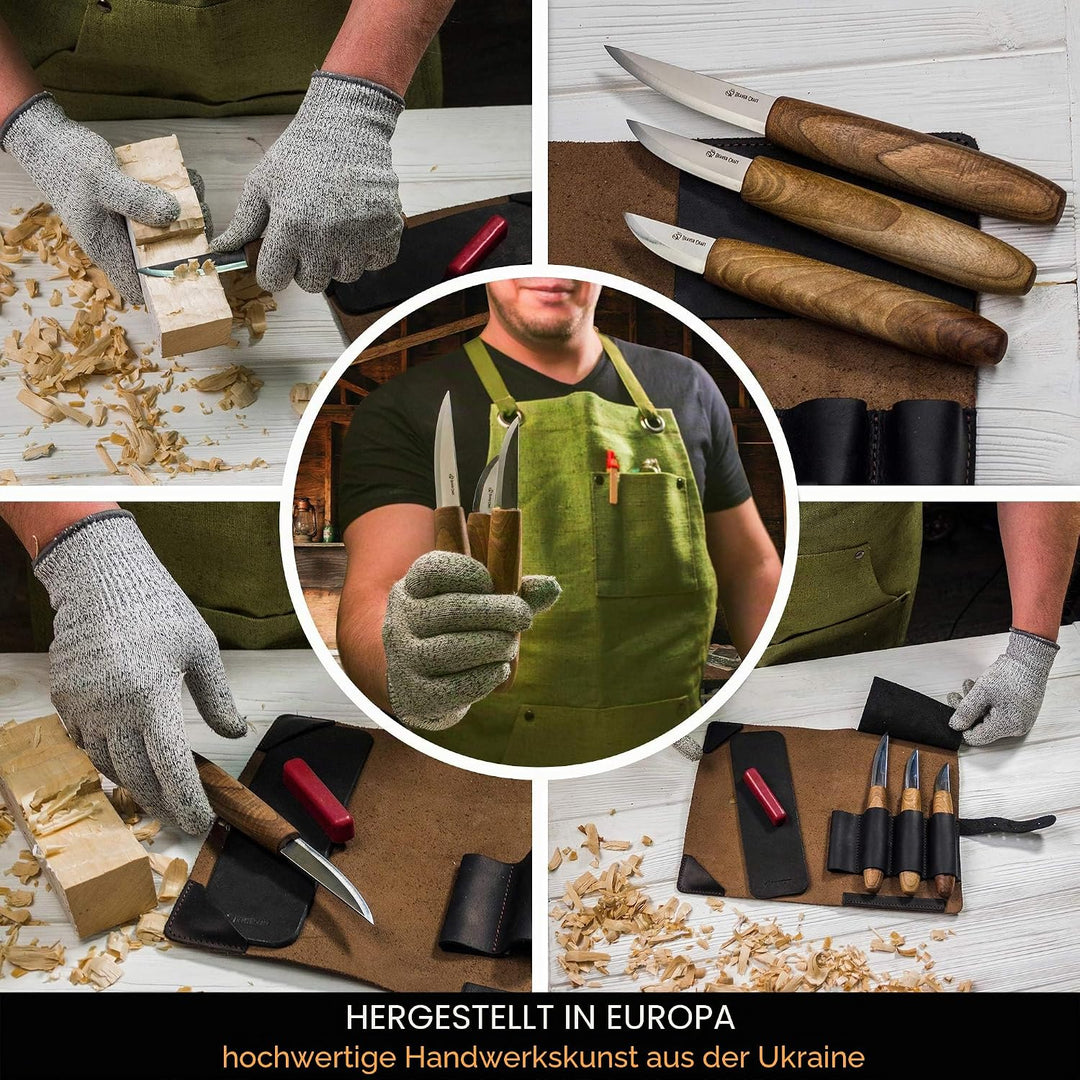 BeaverCraft Deluxe Holzschnitzwerkzeug-Kit S19x - Schnitzkit Holzschnitzmesser-Set mit Lederstreifen