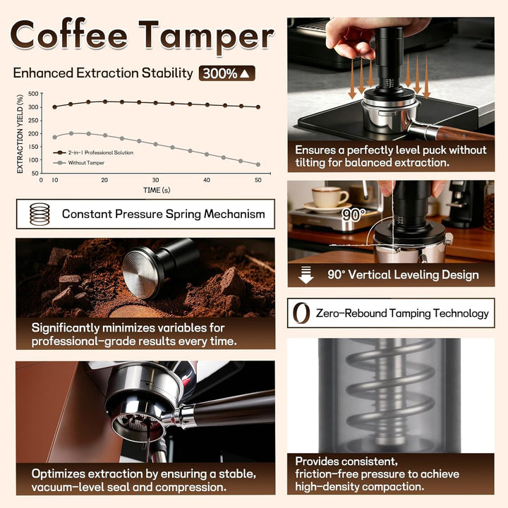2-in-1 Espresso Tamper 51mm Kaffeeverteiler mit WDT Werkzeug, Einstellbares Espresso Tamper & 8-Nade