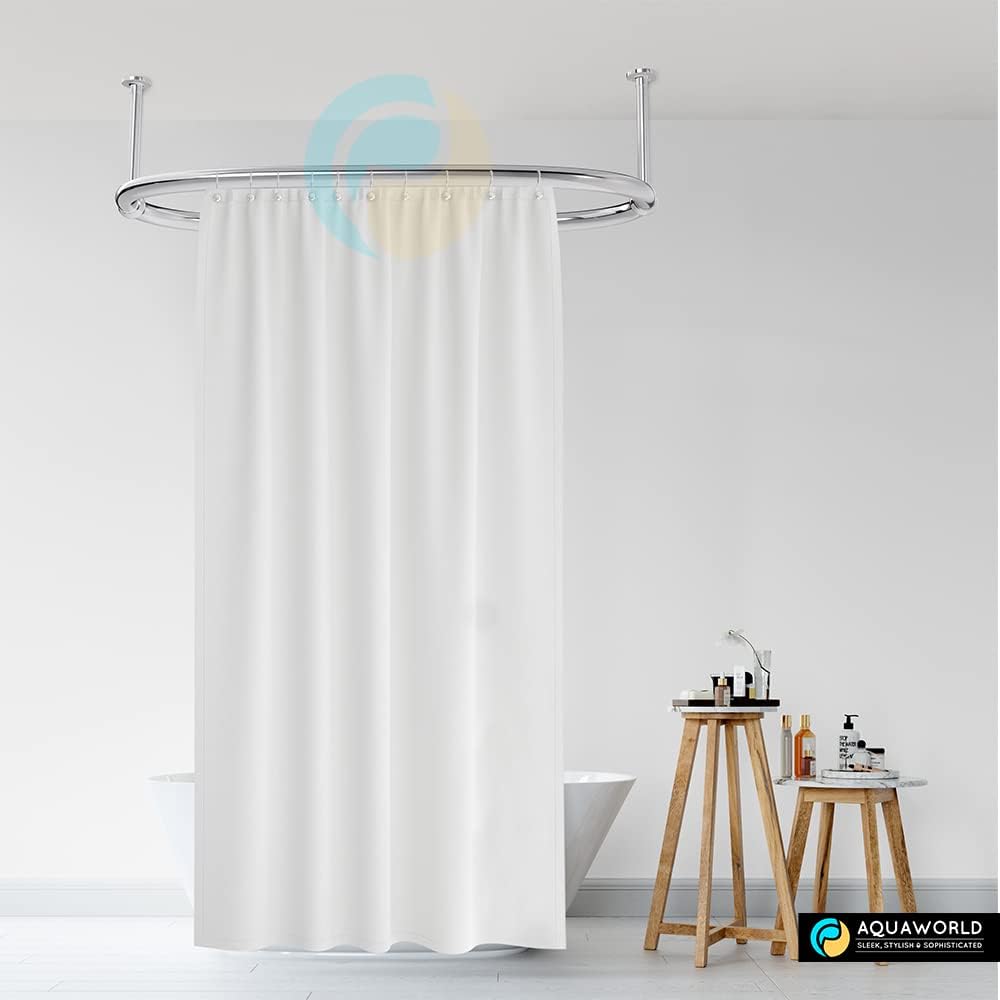 AQUAWORLD Traditionelle grosse ovale Duschvorhangstange für Badewanne mit verstellbaren Deckenstrebe