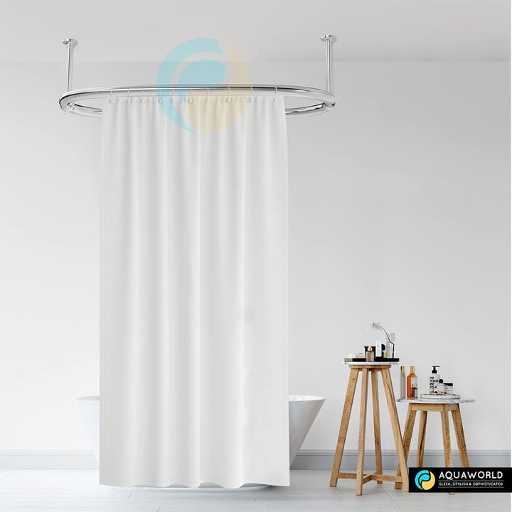 AQUAWORLD Traditionelle grosse ovale Duschvorhangstange für Badewanne mit verstellbaren Deckenstrebe