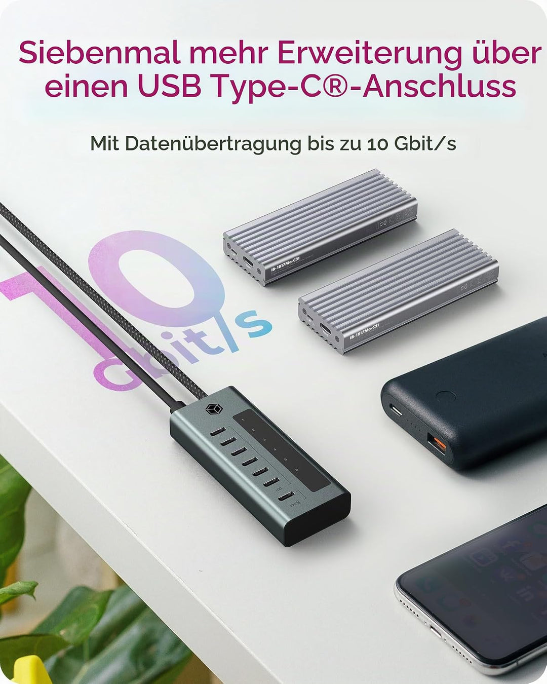 ICY Box USB 3.2 Gen 2 (3.1 Gen 2) Type-C 10000 Mbit/s, IB-HUB1457-C31