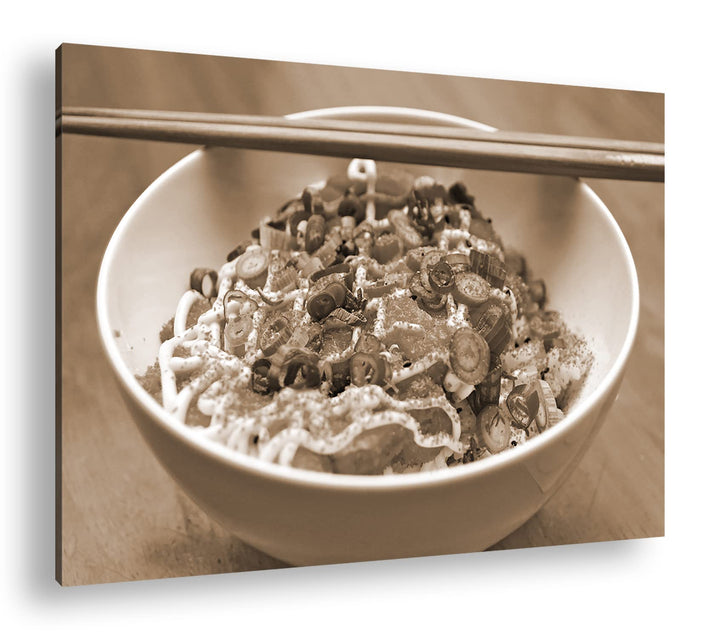 deyoli asiatische Nudelsuppe Effekt: Sepia, Format: 80x60 als Leinwandbild, Motiv fertig gerahmt auf