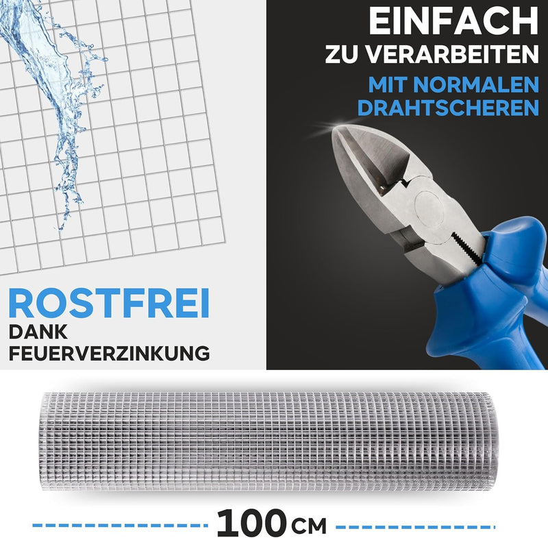 KrapTrap Volierendraht Drahtgitter I verzinkt I 20 m x 1 m I 12x12 mm I stabiler Kaninchendraht I Wü