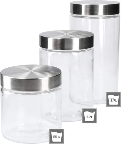 MamboCat Vorratsgläser Set Bera 6-tlg. mit Edelstahldeckel I befüllbare Glasdosen Ø 11 cm 0,8L + 1,2