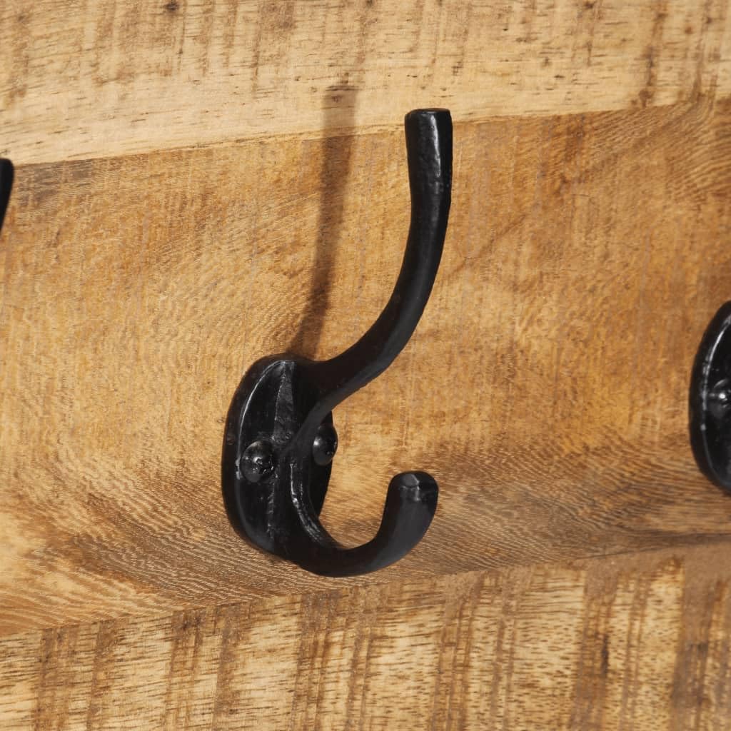 Hothingwell Garderobenständer, Massivholz, 2-teilig, 5 Haken | 80 x 8 x 25 cm, ungeschliffenes Mango