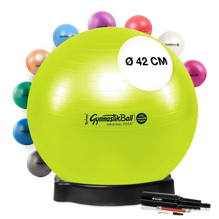 Pezzi - Gymnastikball Original Pezziball MAXAFE 42cm mit Ballschale & Oliver Rapid Pumpe – Sitzball