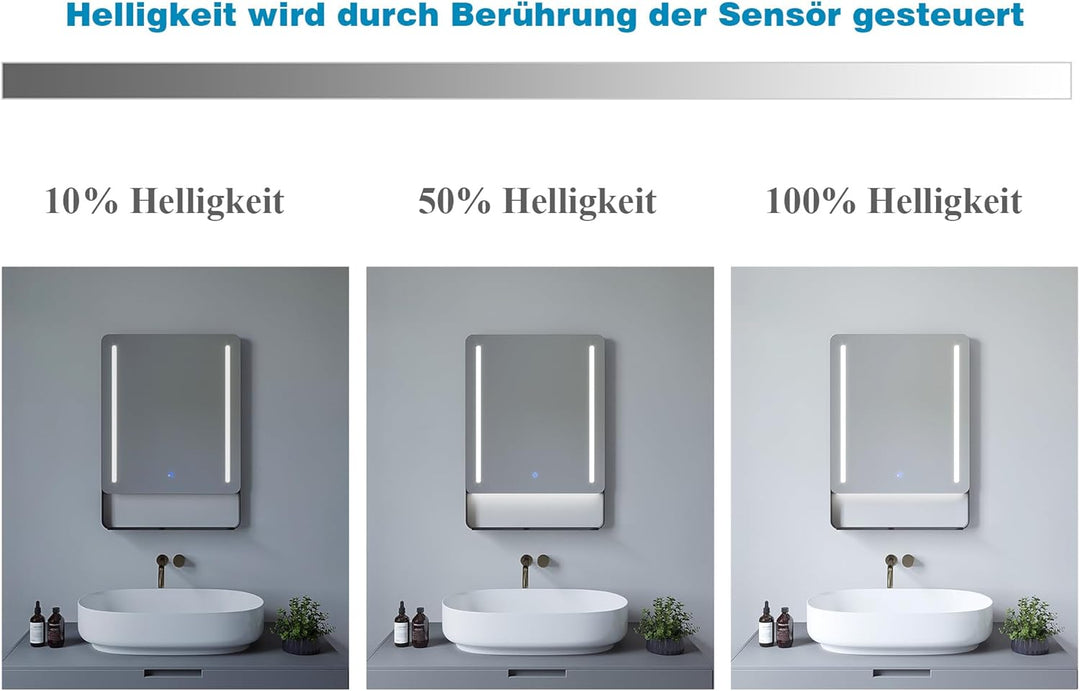 AQUABATOS® Badspiegel mit Beleuchtung und Ablage 50x70 cm Aluminiumrahmen in Schwarz matt Badezimmer