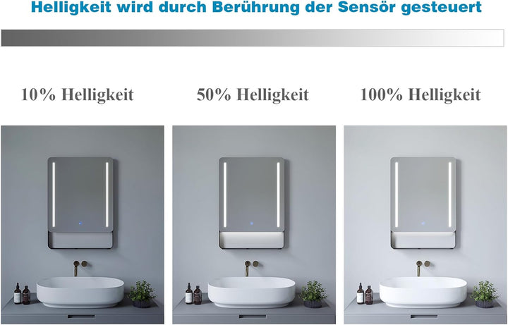 AQUABATOS® Badspiegel mit Beleuchtung und Ablage 50x70 cm Aluminiumrahmen in Schwarz matt Badezimmer