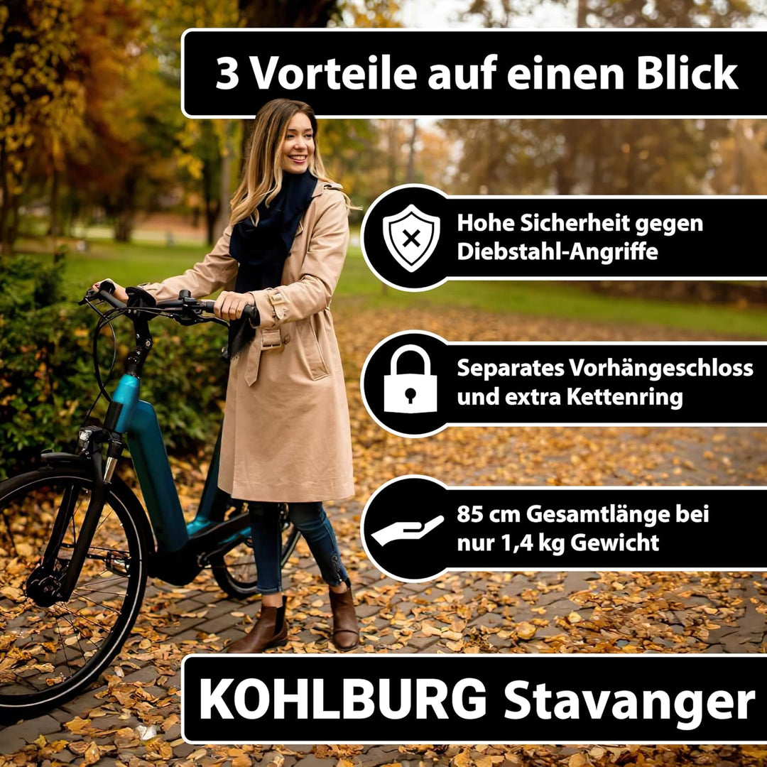 KOHLBURG Sicheres Kettenschloss [7mm starke Titan-Stahl Kette, mit extra Ring, 85cm lang] - Fahrrads