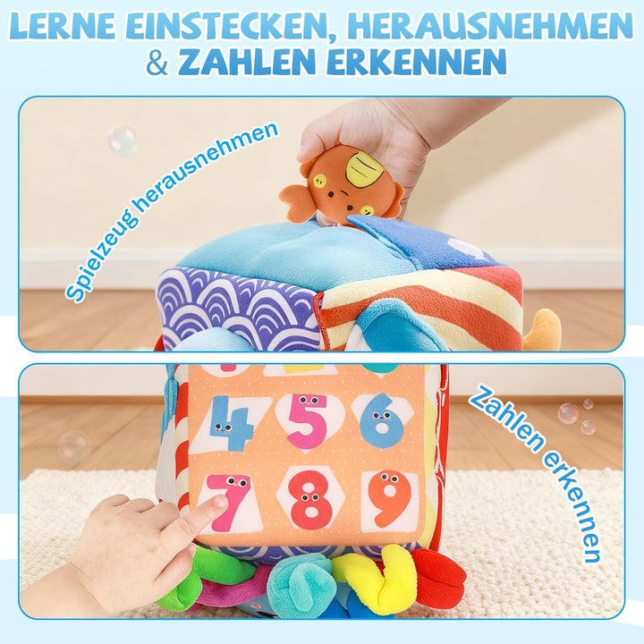 SAIMAND Baby Spielzeug 6-12 Monate – Überraschungs-Entwicklungsbox mit Meerestieren, Rassel & Spiege