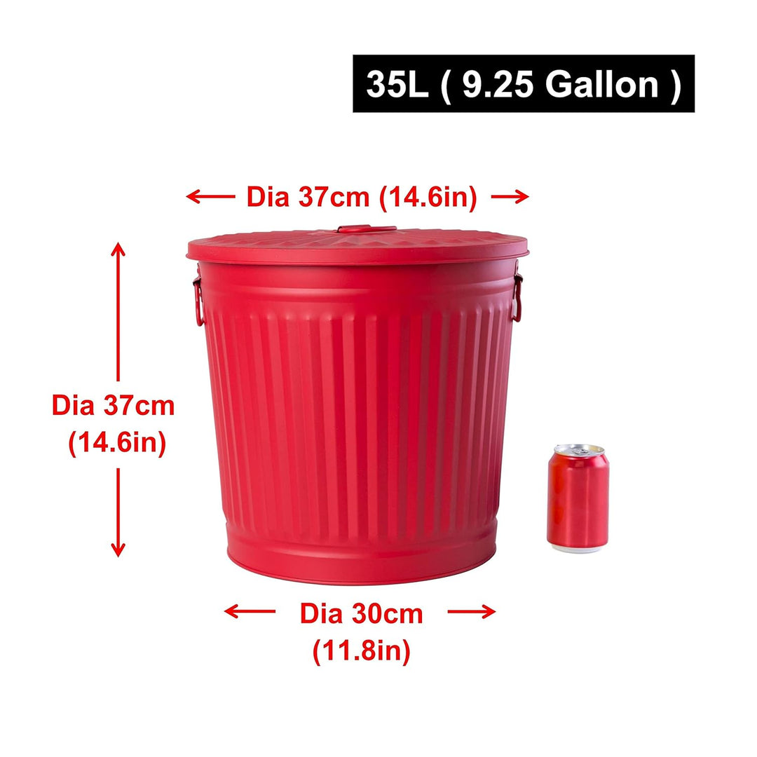 Jinfa Retrodesign Mülleimer mit Deckel | Rot | Ø 36 cm, Höhe 36,5 cm, 35 Liter 1 Stück - 35 Liter -