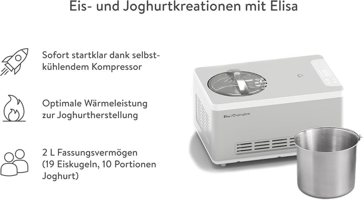 SPRINGLANE Eismaschine & Joghurtbereiter Elisa 2,0 L mit selbstkühlendem Kompressor 220 W inkl. Edel