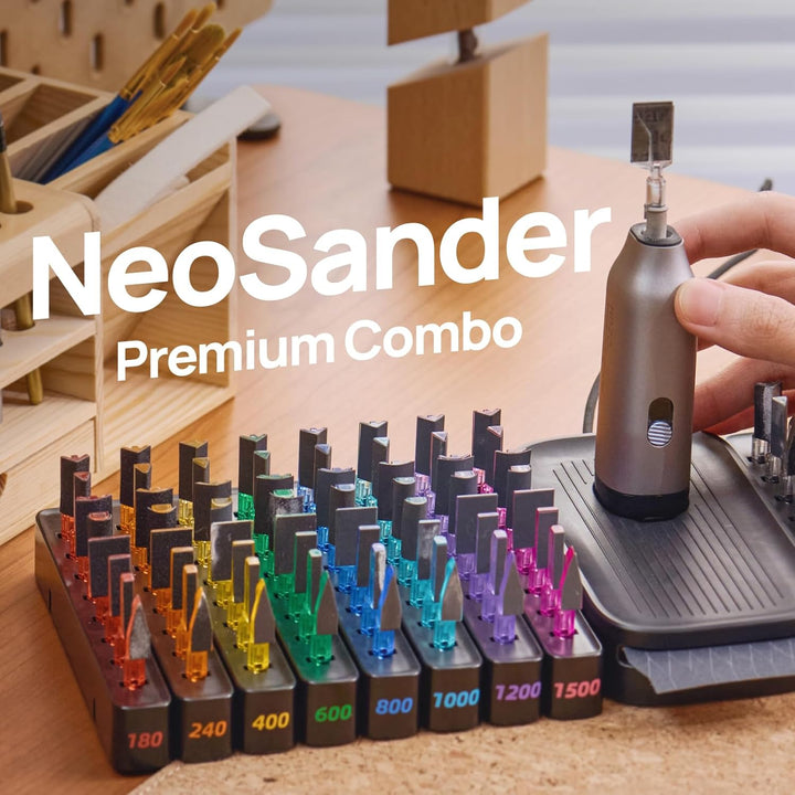 HOZO NeoSander Premium Combo – Mini-Detaillierschleifer mit 64 farbcodierten Schleifköpfen, Ladestat