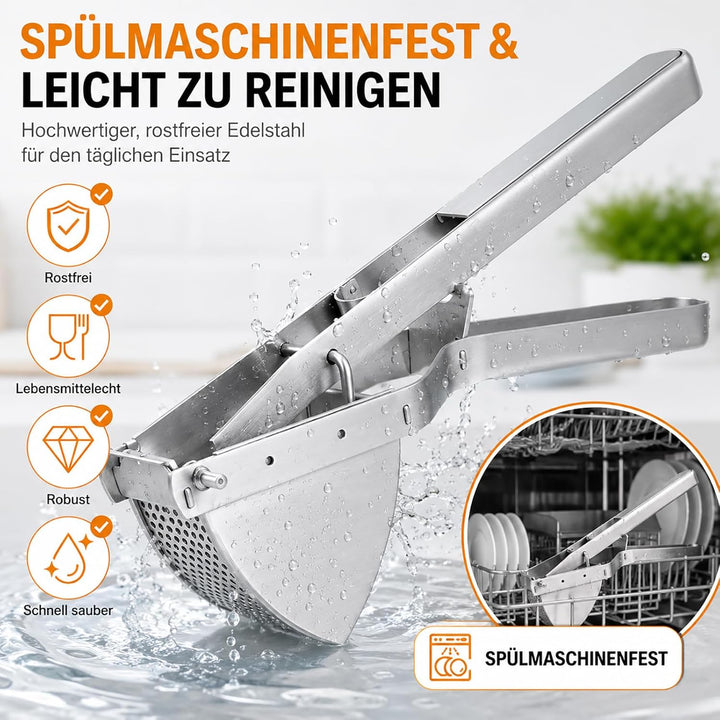 Hohe Qualität Kartoffelpresse Edelstahl Testsieger - Ergonomischer Komfortgriff, Extra Grosses Fassu