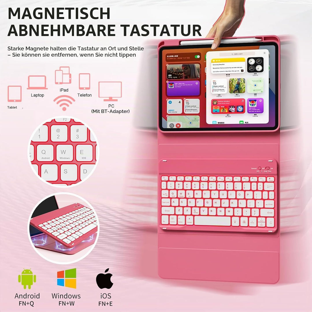 Tastatur Hülle für iPad 10. Generation 10,9" 2022 &amp; iPad 11th Gen A16 2025 mit Stifthalter, TPU Rück