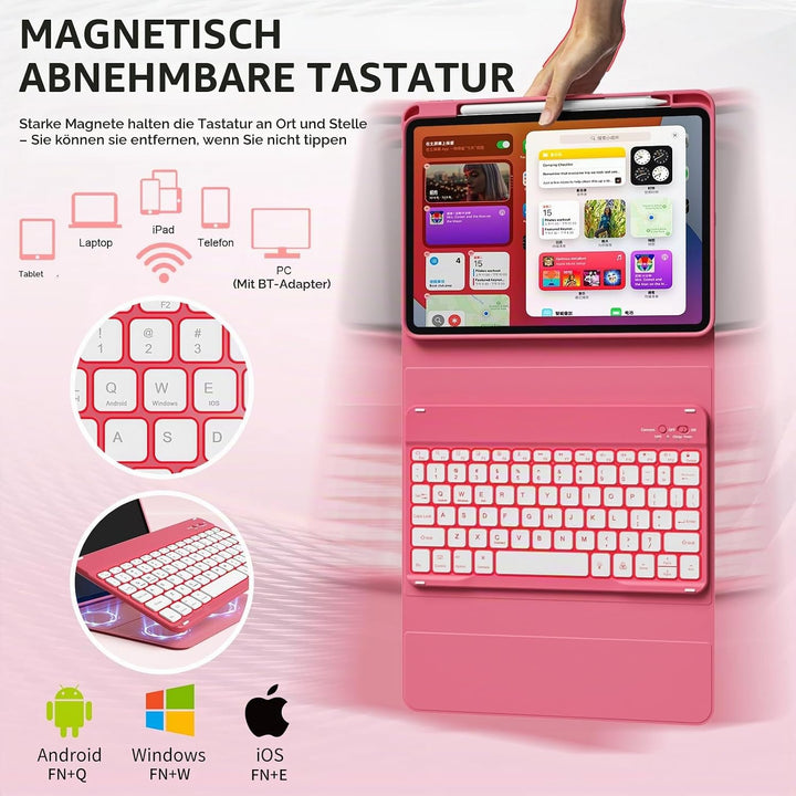 Tastatur Hülle für iPad 10. Generation 10,9" 2022 &amp; iPad 11th Gen A16 2025 mit Stifthalter, TPU Rück