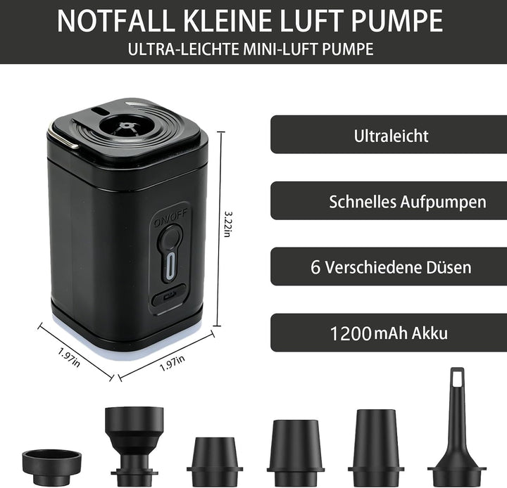 Elektrische Luftpumpe für Luftmatratze Klein Tragbare Elektrische Luftpumpe mit 6 Düsen 4000Pa 1200