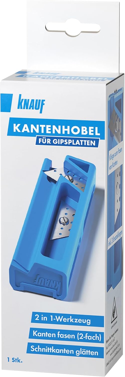 Knauf Kantenhobel mit 1 Arbeitsklinge und 3 Ersatzklingen – Gips-Hobel zum exakten Anfasen von Gipsf