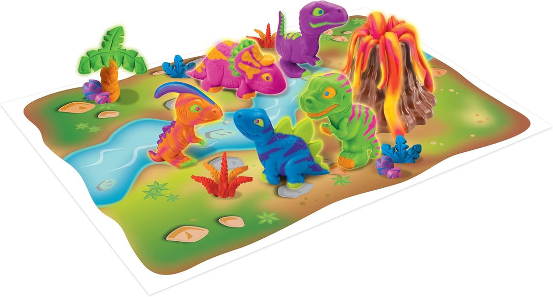 Lexibook, Dino Leuchtende Knetmasse, Blau Violett Rot Orange Grün Gelb Rosa, CRDOUGH11 Dino Glow Dou