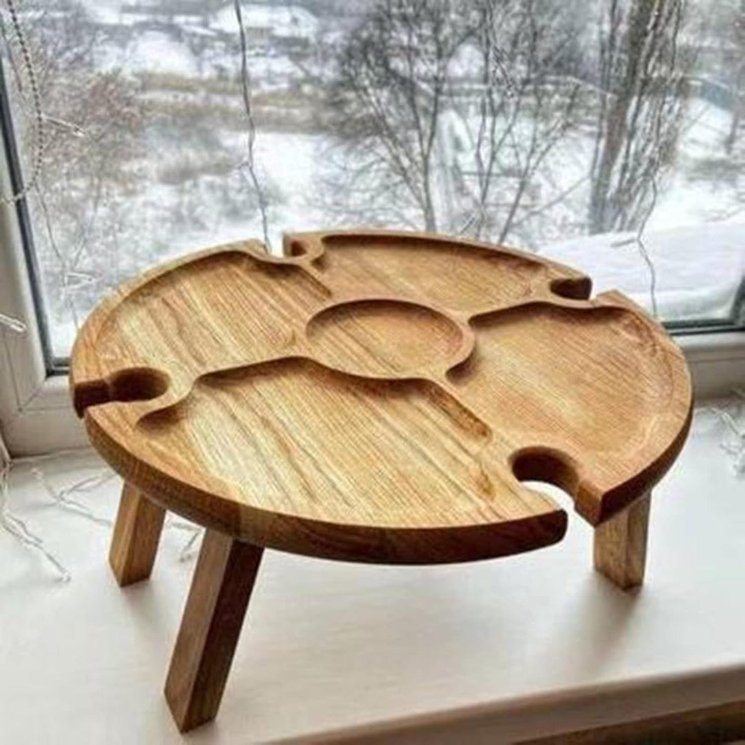 ZYLLZY Zusammenklappbarer Picknicktisch aus Holz für den Aussenbereich mit Rotweinglashalter, tragba