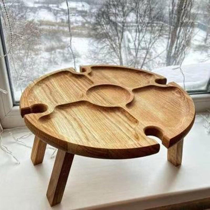 ZYLLZY Zusammenklappbarer Picknicktisch aus Holz für den Aussenbereich mit Rotweinglashalter, tragba