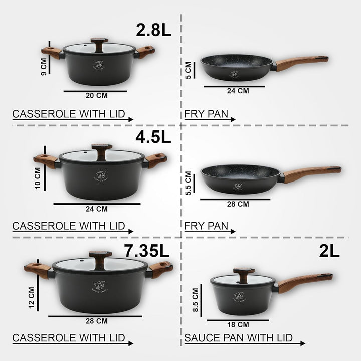 Royal Swiss® Kochgeschirr Set 10-teilig – Töpfe & Pfannen mit abnehmbaren Griffen – Marmor Antihaftb