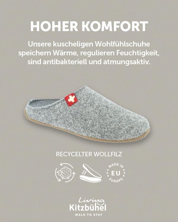 Living Kitzbühel Gipfelkreuz Filzpantoffel 36 EU Grau, 36 EU Grau