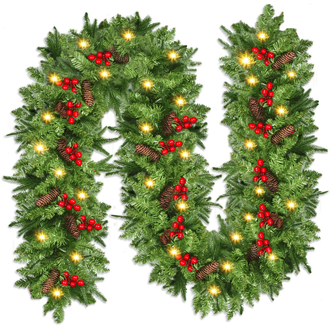 Tannengirlande mit Beleuchtung - 270cm Weihnachtsgirlande mit Beleuchtung 4m 30pcs Warmen LED Lichte