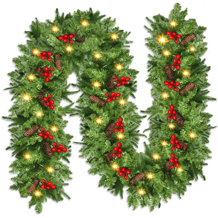 Tannengirlande mit Beleuchtung - 270cm Weihnachtsgirlande mit Beleuchtung 4m 30pcs Warmen LED Lichte