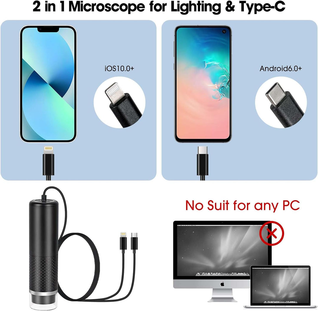 USB Digital Mikroskop Kompatibel mit iOS und Android Geräten, 1920x1440P HD tragbare Mikroskop Kamer