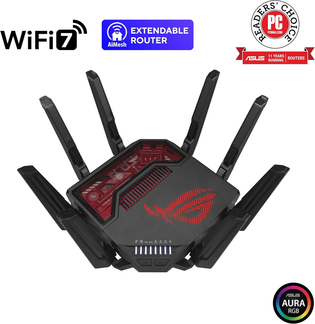 ASUS ROG Rapture GT-BE19000 Tri-Band WiFi 7 Gaming Router (320MHz Bandbreite & 4096-QAM, MLO, Zwei 1
