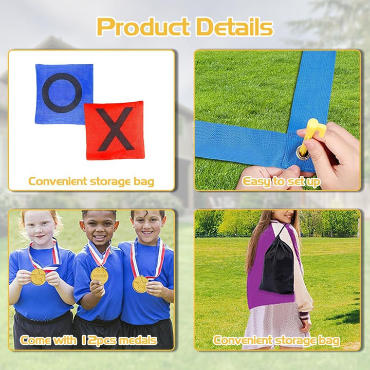 Riesiges Tic Tac Toe 1.2m Outdoor Spielset mit Sitzsäcken – Sackwerfen Spiel für Garten, Strand & Ca