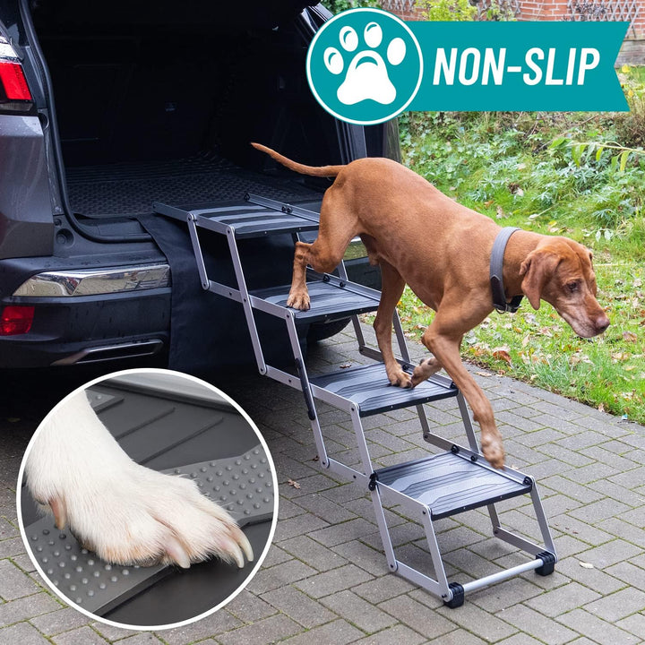 VOSS.PET Faltbare Hundetreppe, 4-stufige Kofferraumtreppe, Gelenkschonende Auto-Treppe, Einstiegshil