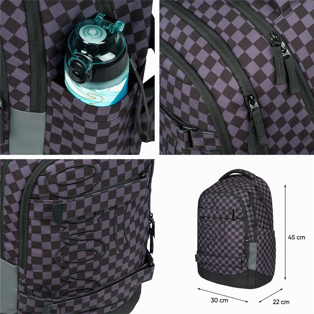 Baagl Schulrucksack Set Jungen Mädchen Teenager 3 Teilig, Skateboard Rucksack Skate MAX, Schultasche
