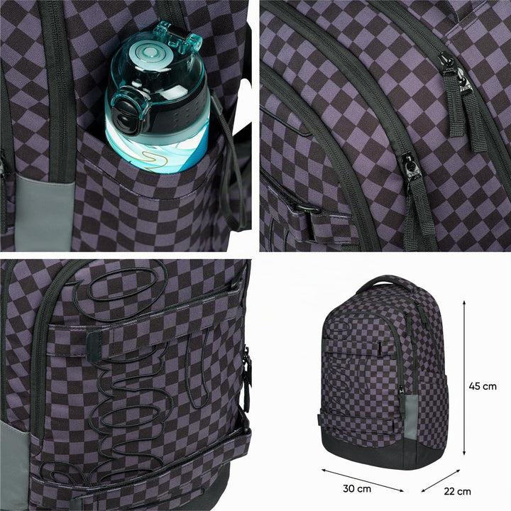 Baagl Schulrucksack Set Jungen Mädchen Teenager 3 Teilig, Skateboard Rucksack Skate MAX, Schultasche