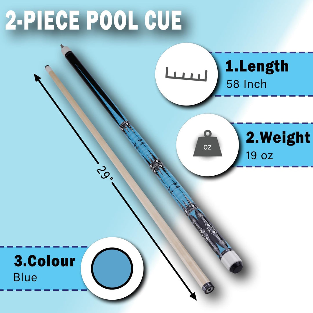 58" Pool Billard Queue with 13mm Tip,19 20 oz Billiard Cue,Schwarz oder Weiss，1/2 Maple Queue Sticks