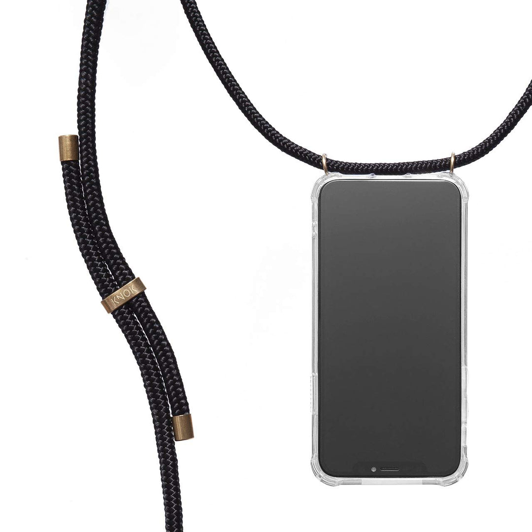 KNOK Premium Handykette für Apple iPhone 14 Plus, Schwarz, transparent | Silikonhülle mit fest verbu