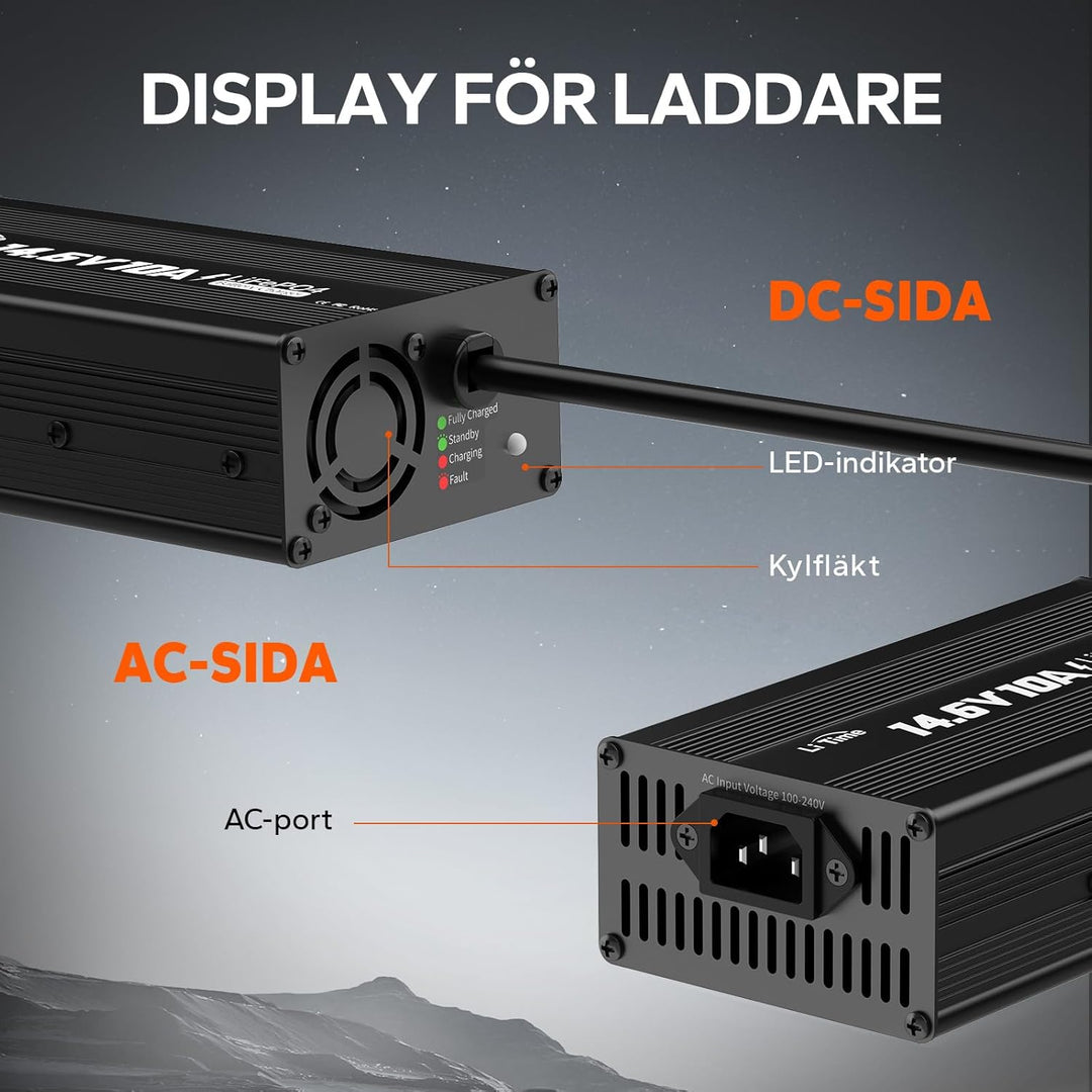 LiTime 12V 10A Batterieladegerät 14,6V AC-DC LiFePO4 Lithium-Batterie-Ladegerät mit Anderson-Anschlu