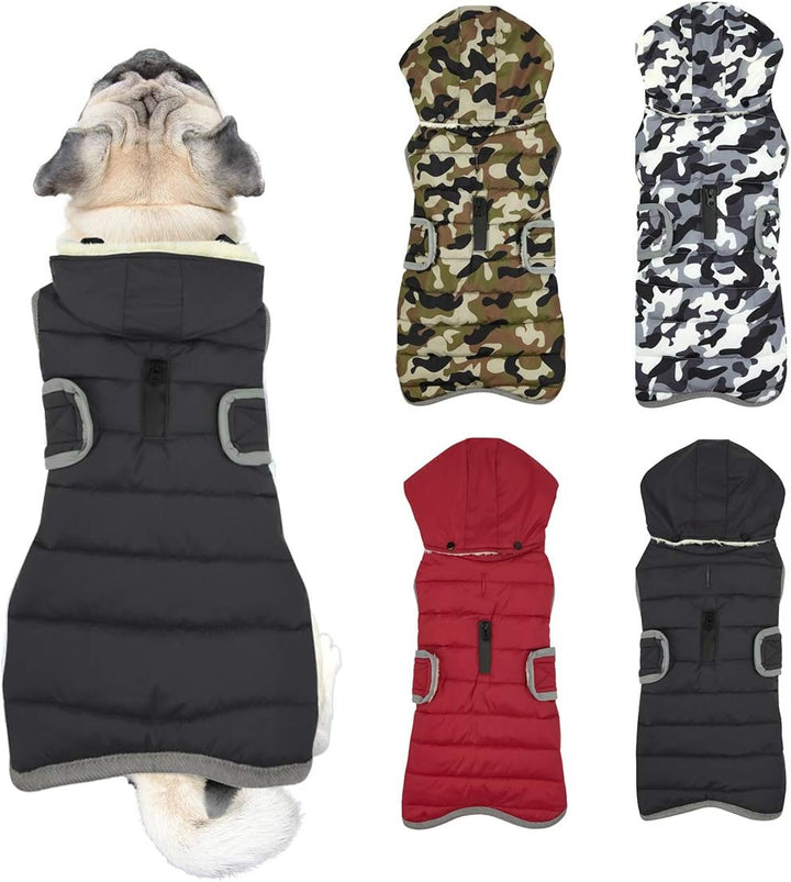 Winter Hundejacke with Abnehmbarem Hut, Hundemantel Wasserdicht Reflektierend Hund Mantel Warme Hood