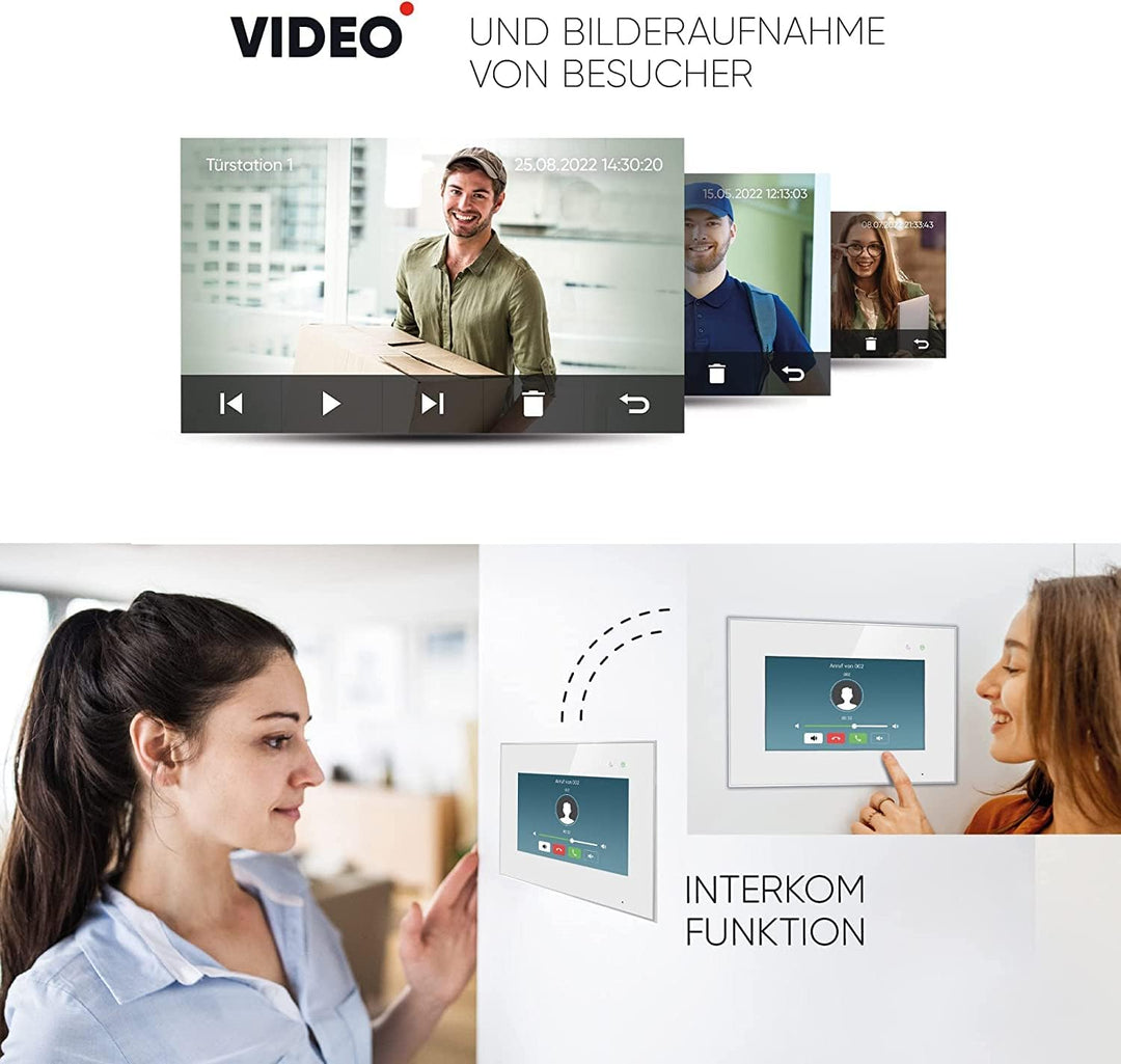 Balter EVO-HD Video Türsprechanlage, Video Türklingel, Smartphone App, 1 Familienhaus Klingel, 7 Zol