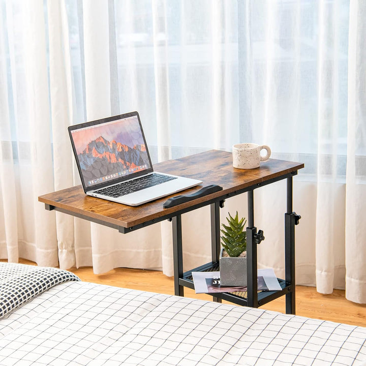 COSTWAY Laptoptisch mit höhen- und neigungsverstellbar, 3 Ebenen Beistelltisch Vintage, C-förmiger S