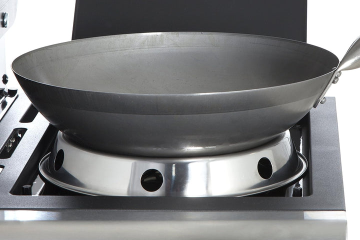 Original chinesische Wokpfanne, Ø 33 cm und Edelstahl-Wok-Ring (Wok, China-Wok, Stahl-Wok, Asia-Wok)