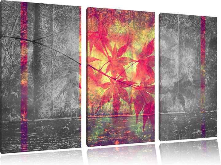 pinke Ahornblätter über Wasser schwarz/weiss 3-Teiler Leinwandbild 120x80 Bild auf Leinwand, XXL rie