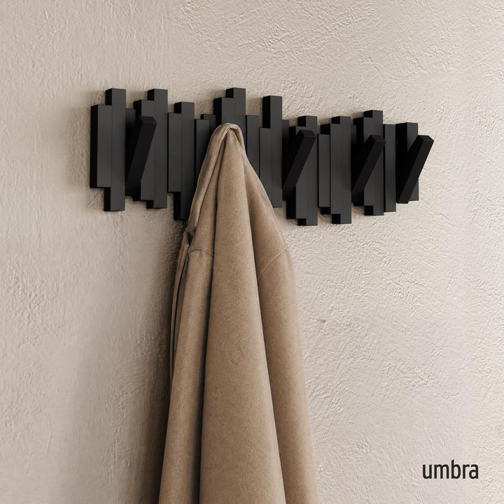 Umbra Stäbchen Garderobenhaken – Moderne und Platzsparende Garderobenleiste mit 5 Beweglichen Haken