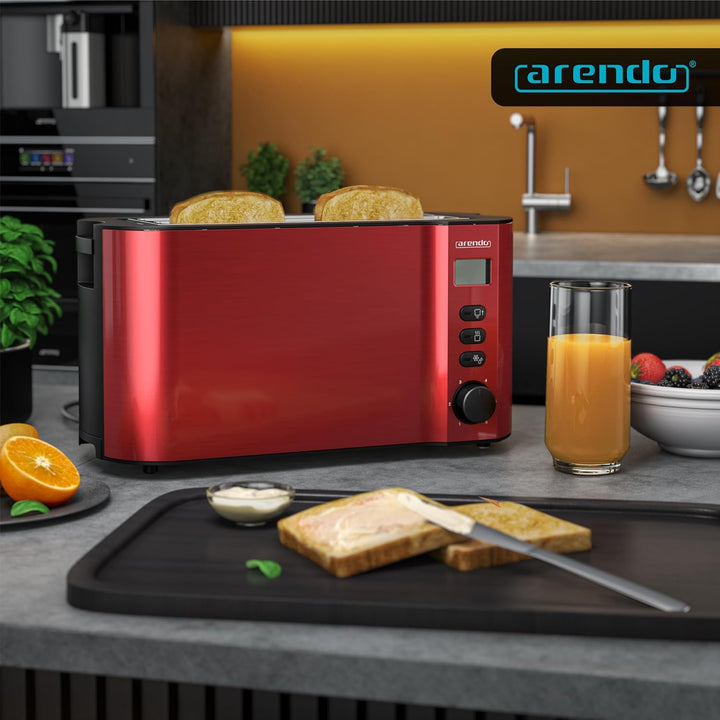 Arendo - Toaster Edelstahl Langschlitz 4 Scheiben - Doppelwandgehäuse - Integrierter Brötchenhalter