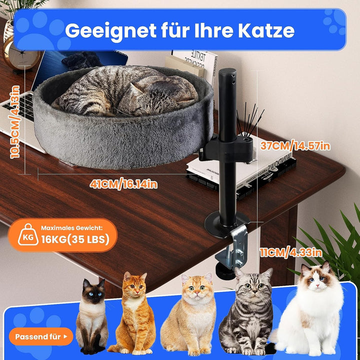 BSWAY Katzenbett für Schreibtisch - Upgraded 360°Drehung, verstellbare Höhe, Kein Bohren Erhöhtes Ka