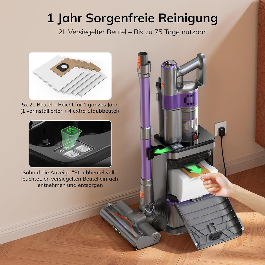 Akku Staubsauger mit Absaugstation und Ladestation 35kPa/350W/45Min