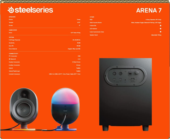 SteelSeries Arena 7 - 2.1-Gaming-Lautsprecher – 2-Wege-Lautsprecherdesign – Starke Bässe, Subwoofer